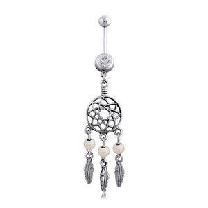 Silver Dream Catcher Boho Dangle Belly Button Ring Surgical Steel